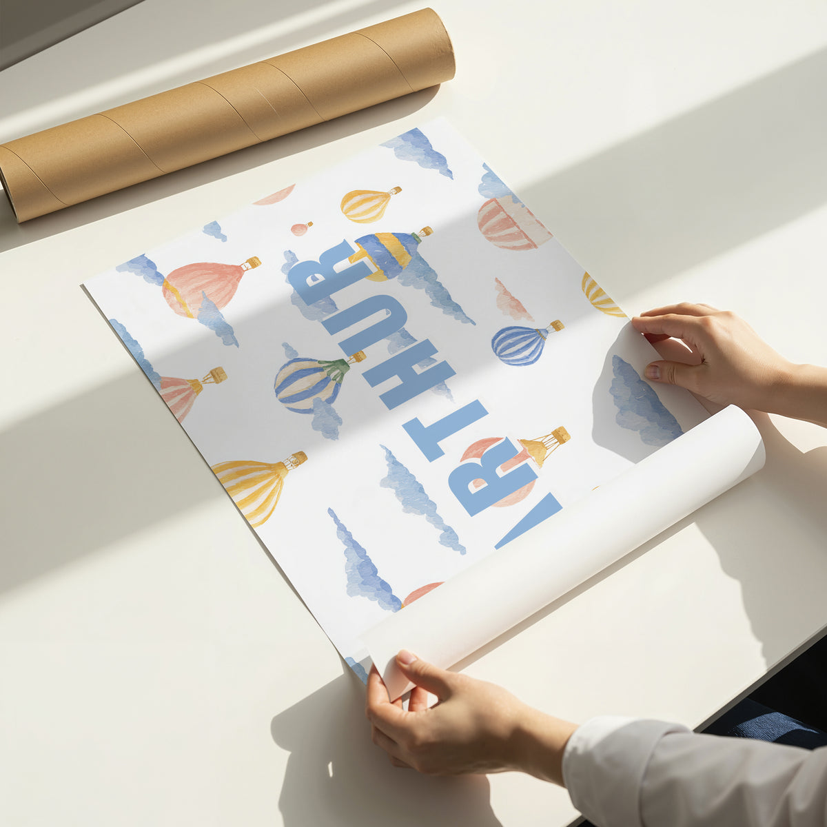 Personalised Hot Air Balloon Name Print – Watercolour Nursery Wall Art