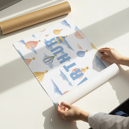 Personalised Hot Air Balloon Name Print – Watercolour Nursery Wall Art