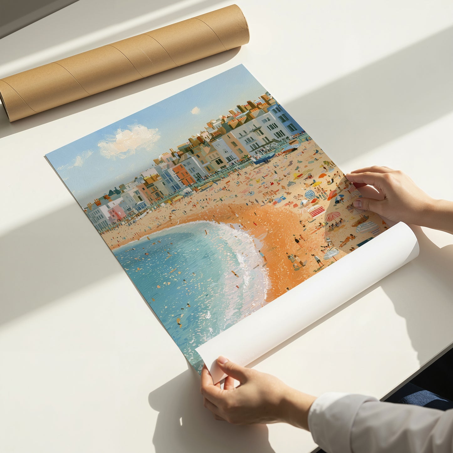 Brighton Beach Wall Art Print, Seaside Poster, Colourful Coastal Art, British Beach Print, Brighton Seafront Decor A4 A3 A2 A1