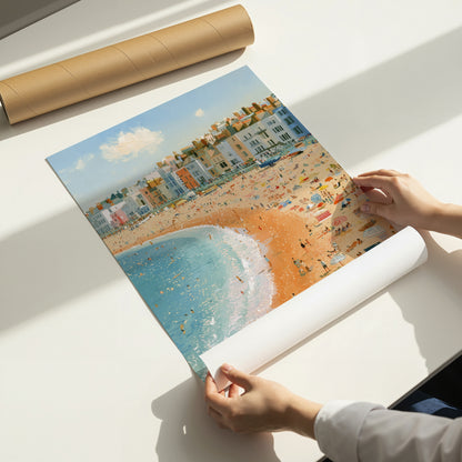 Brighton Beach Wall Art Print, Seaside Poster, Colourful Coastal Art, British Beach Print, Brighton Seafront Decor A4 A3 A2 A1