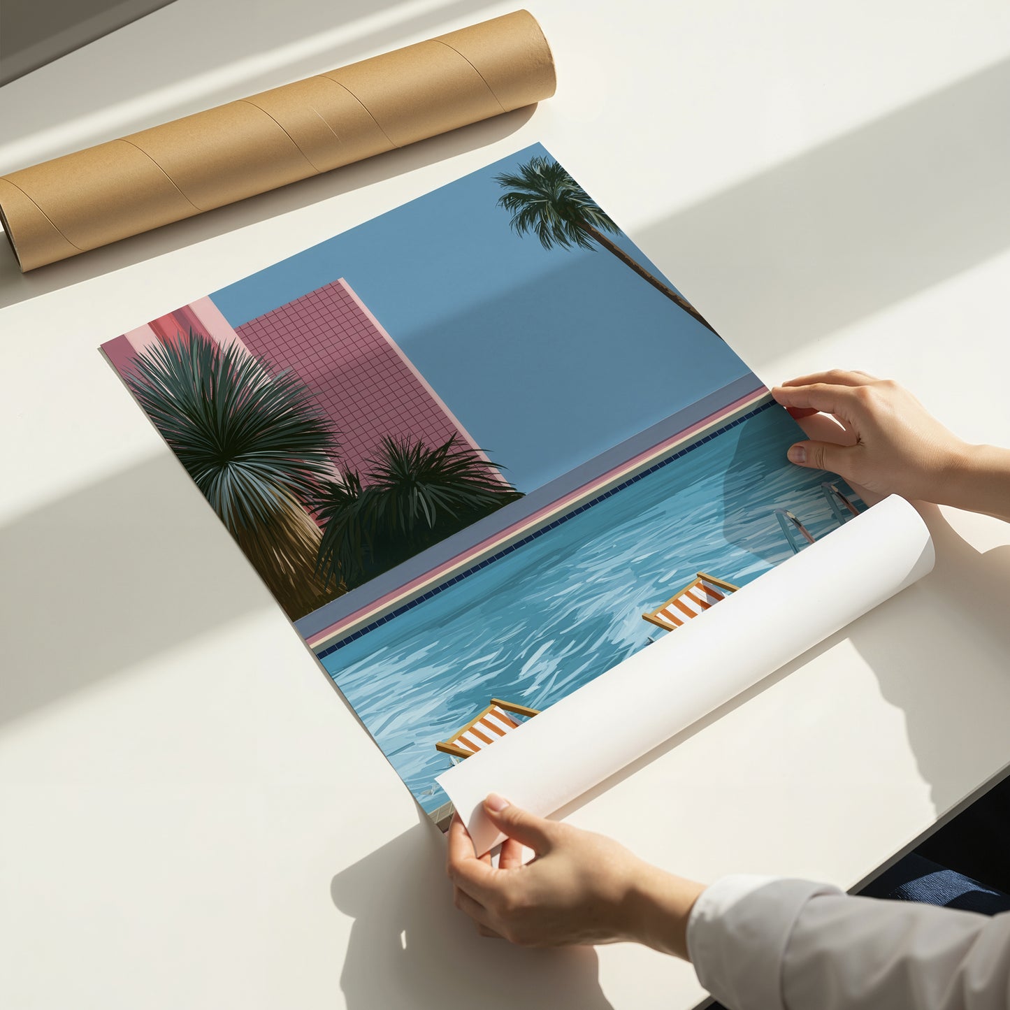 Retro Poolside Wall Art Print, Swimming Pool Poster, Palm Tree Art, Mid Century Summer Decor, Colourful Holiday Print A4 A3 A2 A DH01