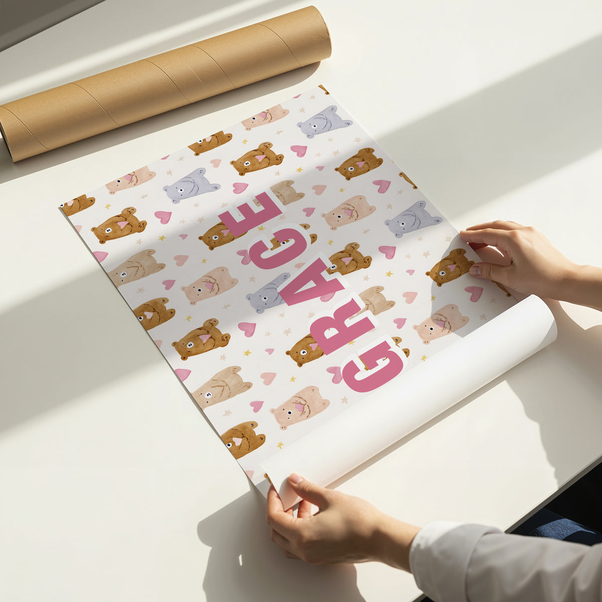 Personalised Bear Name Print – Watercolour Nursery Wall Art
