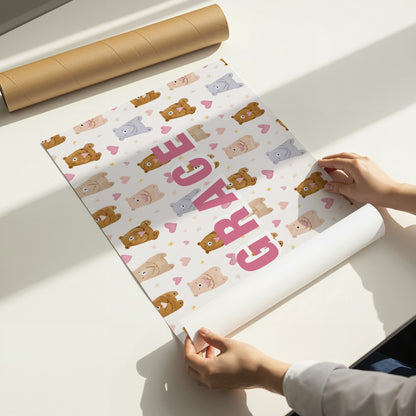 Personalised Bear Name Print – Watercolour Nursery Wall Art