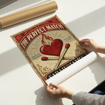 Personalised Perfect Match Wedding Print – Vintage Matchbox Couple Wall Art