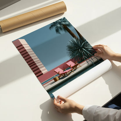 Retro Poolside Wall Art Print, Mid Century Swimming Pool Poster, Palm Tree Art, Summer Holiday Decor, Colourful Pool Print A4 A3 A2 A1 DH02