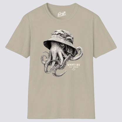 Wight Life T-Shirt - Bucket Hat Octopus FRONT GRAPHIC - Unisex Isle of Wight Tee