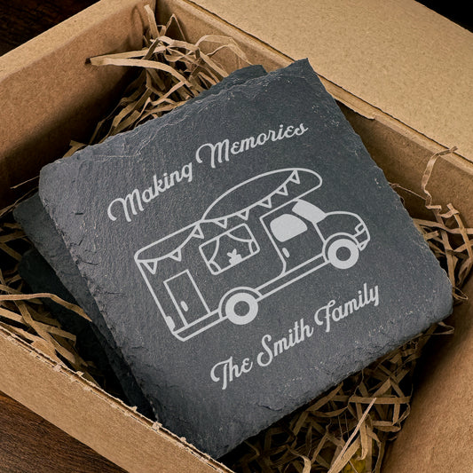 Personalised Camping Motorhome Coasters Slate Coaster Set Making Memories SC13