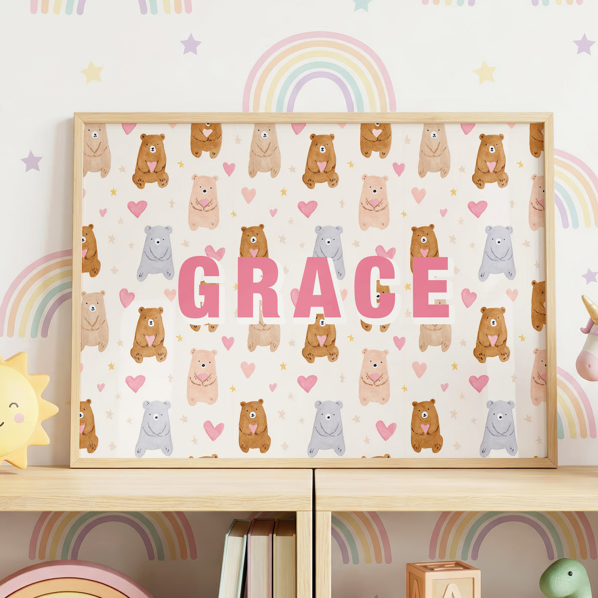 Personalised Bear Name Print – Watercolour Nursery Wall Art