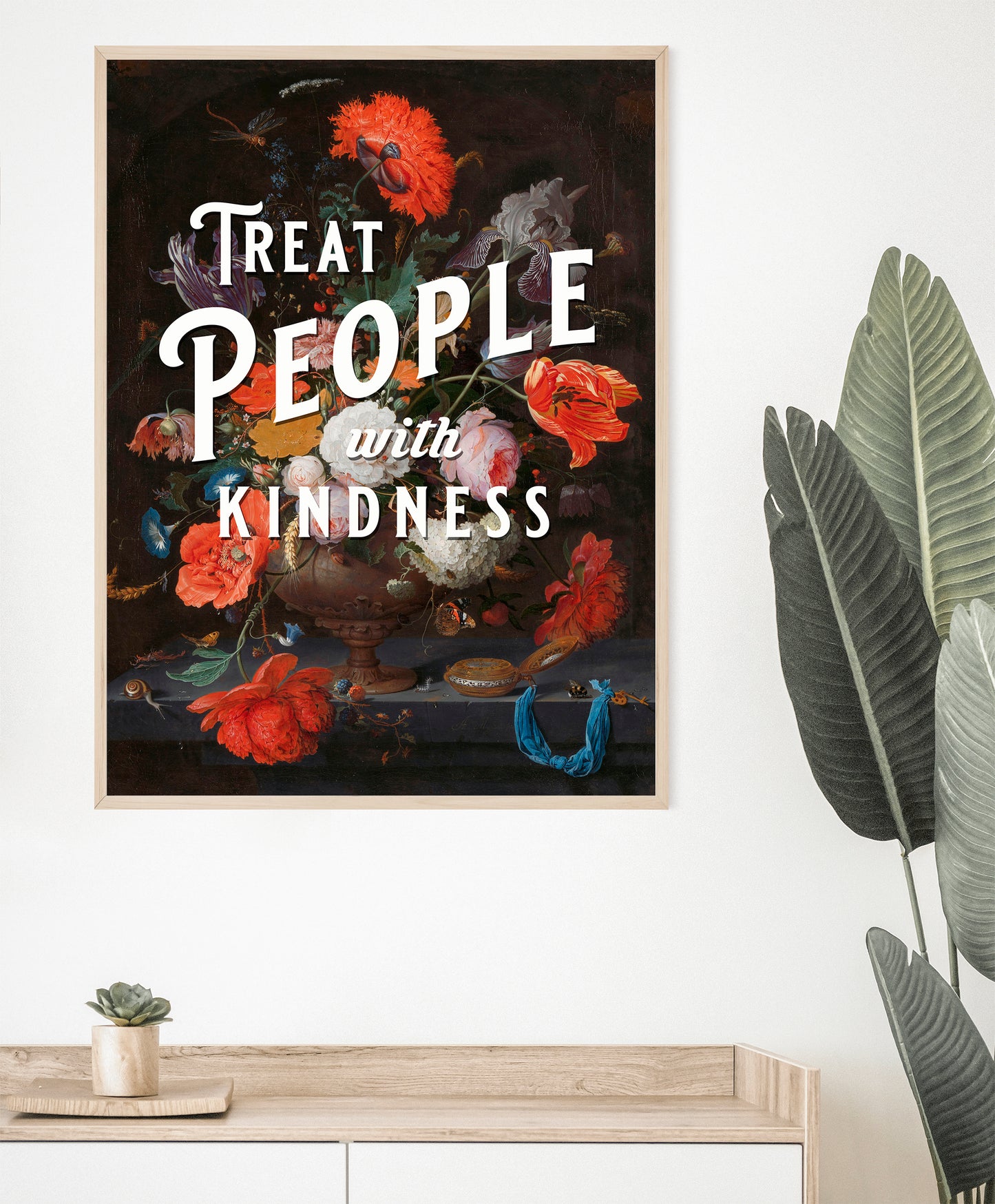 treat people with kindness harry styles quote art print poster framed on wall