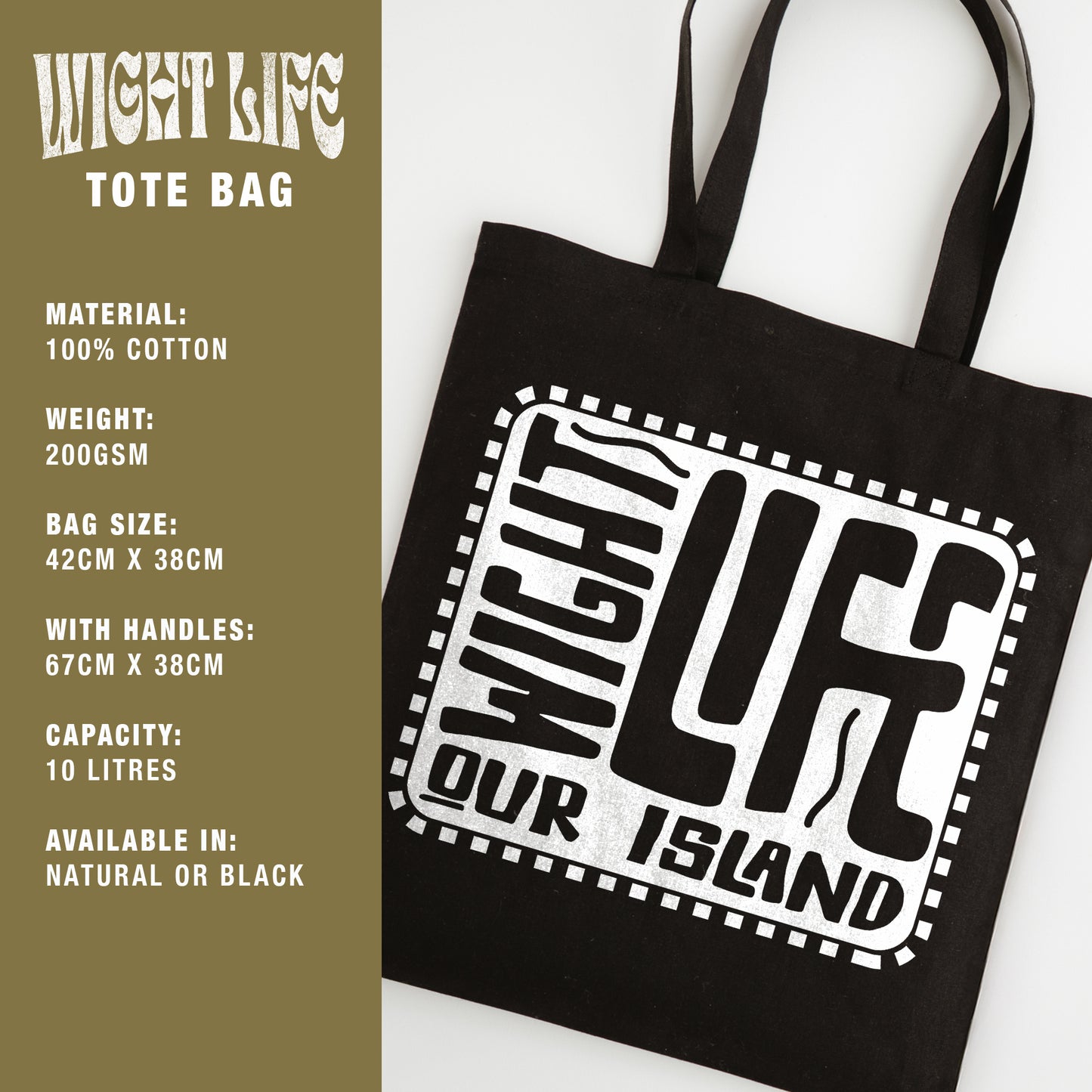 Wight Life Tote Bag - Black or Natural Isle of Wight Shopping Bag - Skate Surf