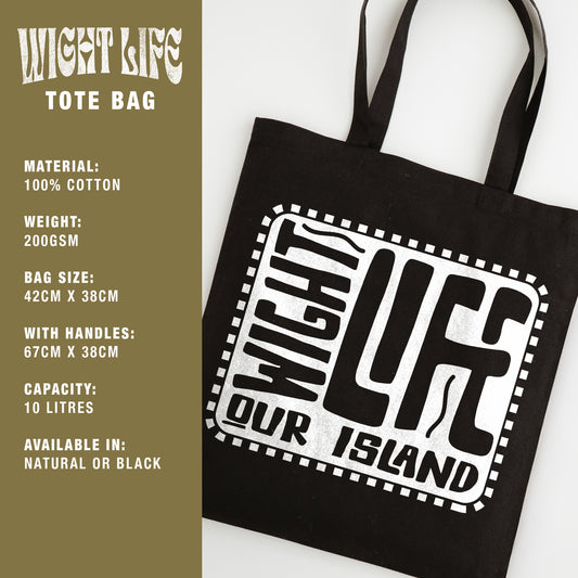 Wight Life Tote Bag - Black or Natural Isle of Wight Shopping Bag - Skate Surf