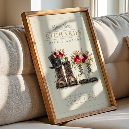 Personalised Alternative Wedding Boots Print – Floral Wedding & Anniversary Wall Art