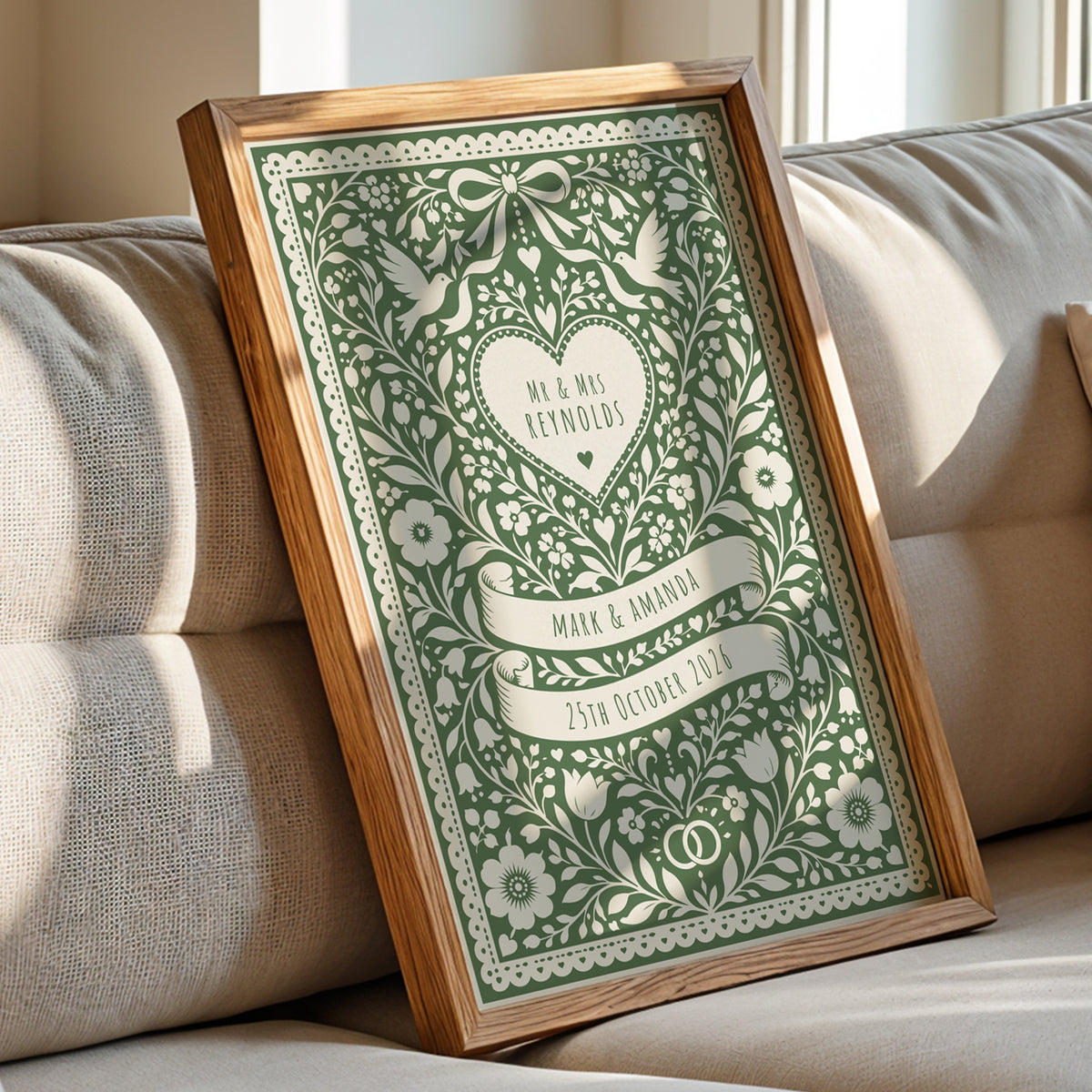 Personalised Folk Art Wedding Print – Custom Couple & Wedding Date Wall Art