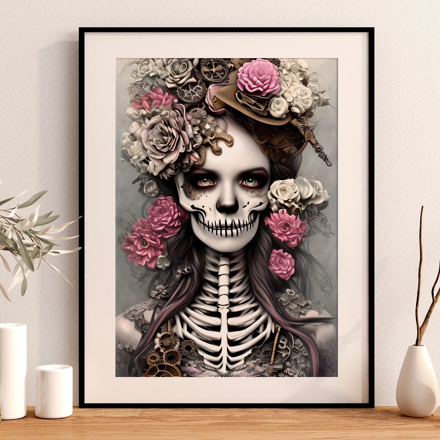 Skeleton Woman Steam Punk Grunge Punk Wall Art Poster Print framed
