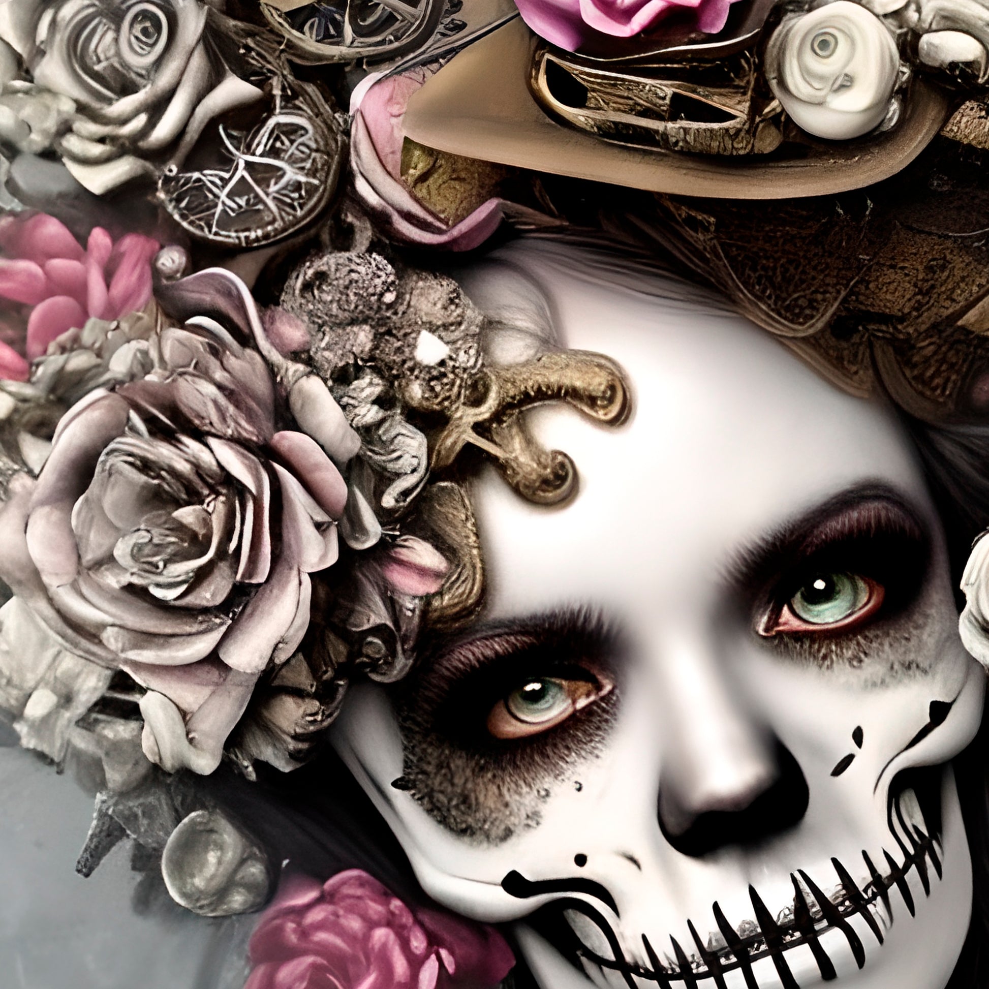 Skeleton Woman Steam Punk Grunge Punk Wall Art Poster Print close 1