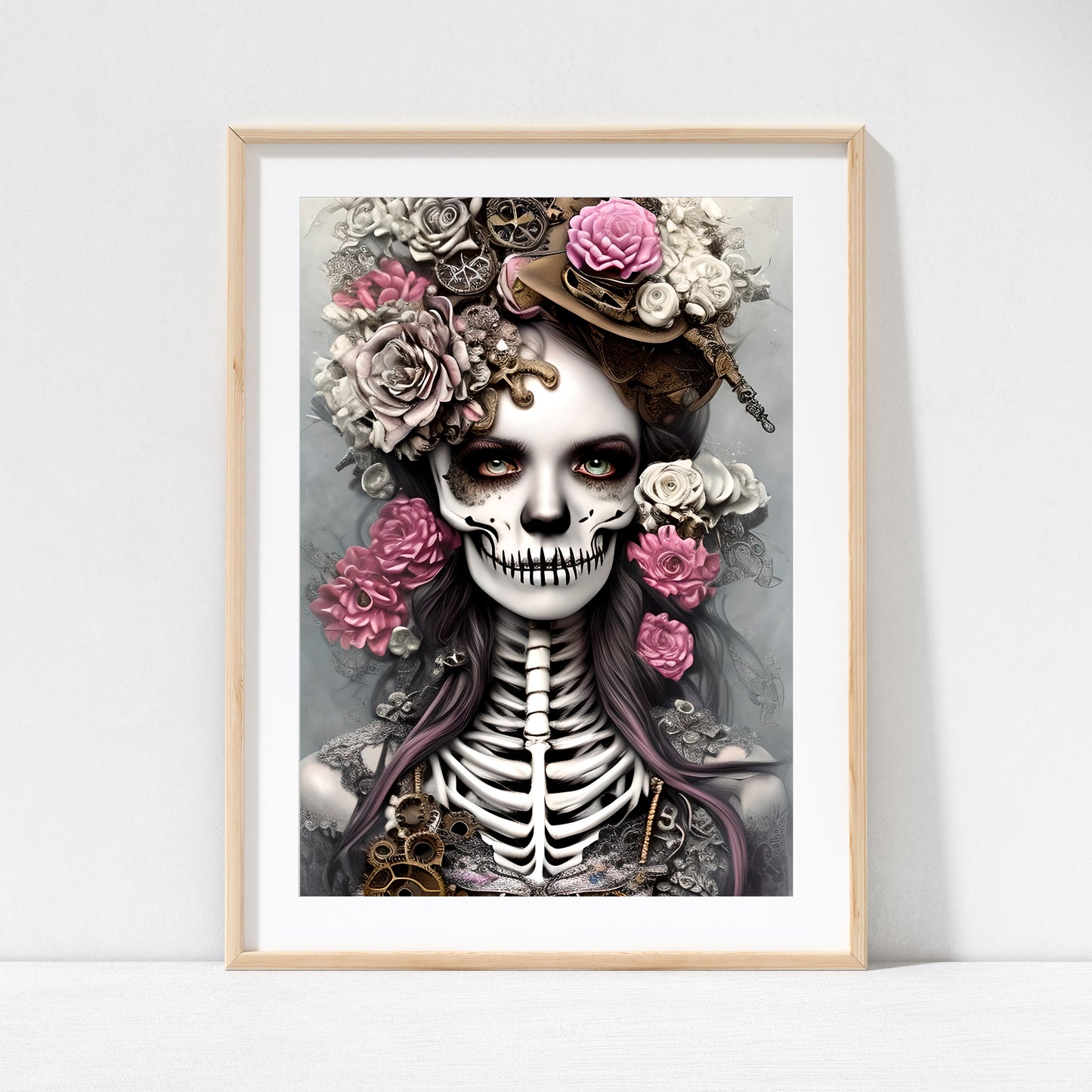 Skeleton Woman Steam Punk Grunge Punk Wall Art Poster Print