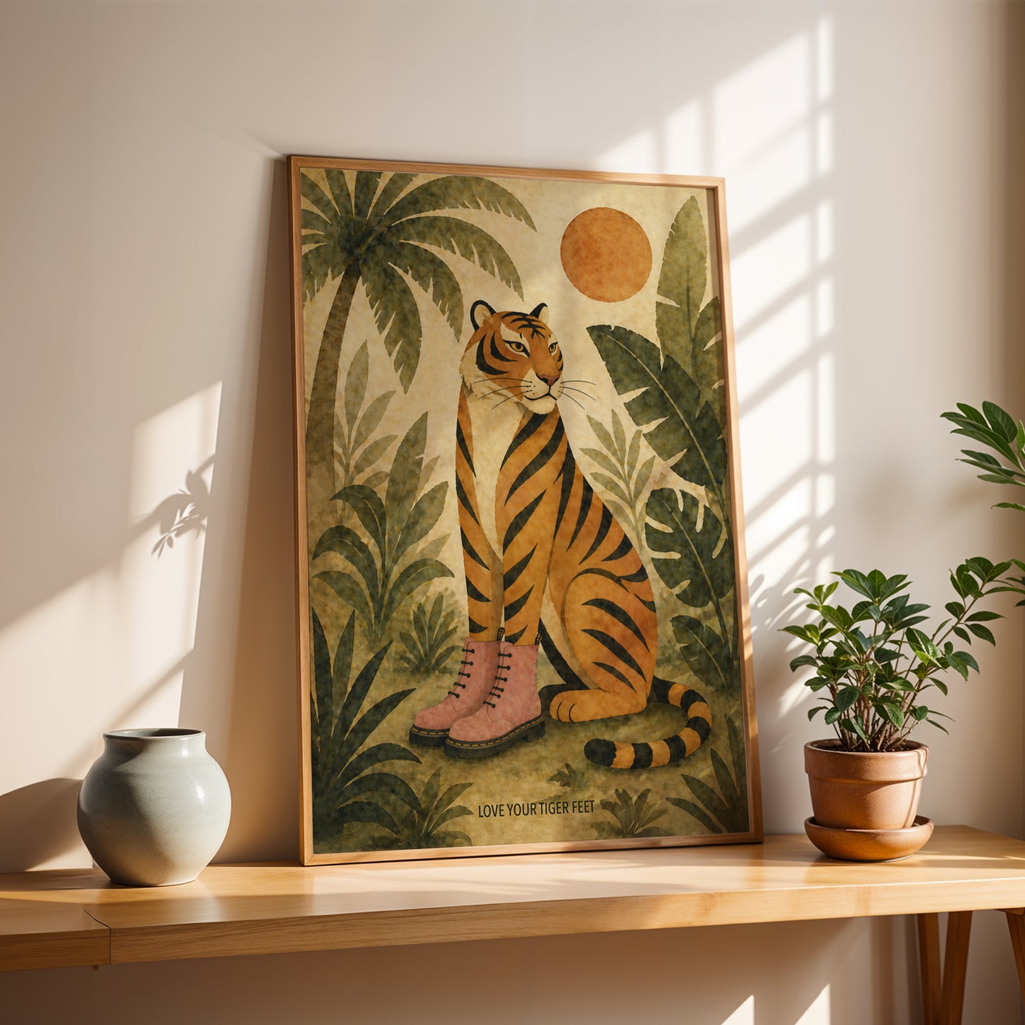 Tiger Jungle Print Botanical Animal Wall Art Mid Century Style Safari Poster Tropical Decor Tiger Lover Gift A4 A3 A2 A1