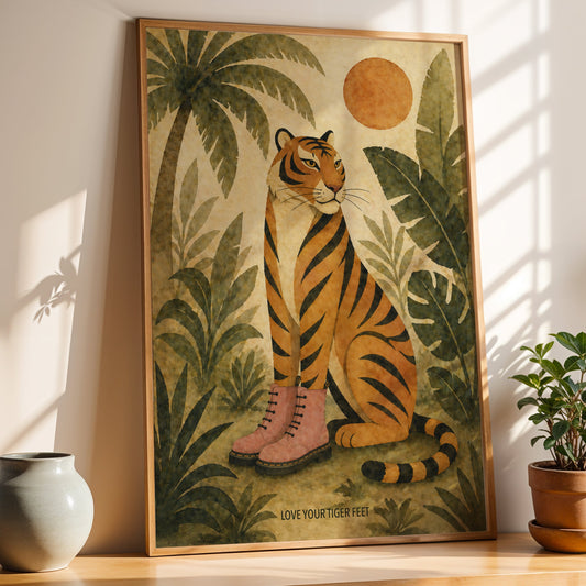 Tiger Jungle Print Botanical Animal Wall Art Mid Century Style Safari Poster Tropical Decor Tiger Lover Gift A4 A3 A2 A1