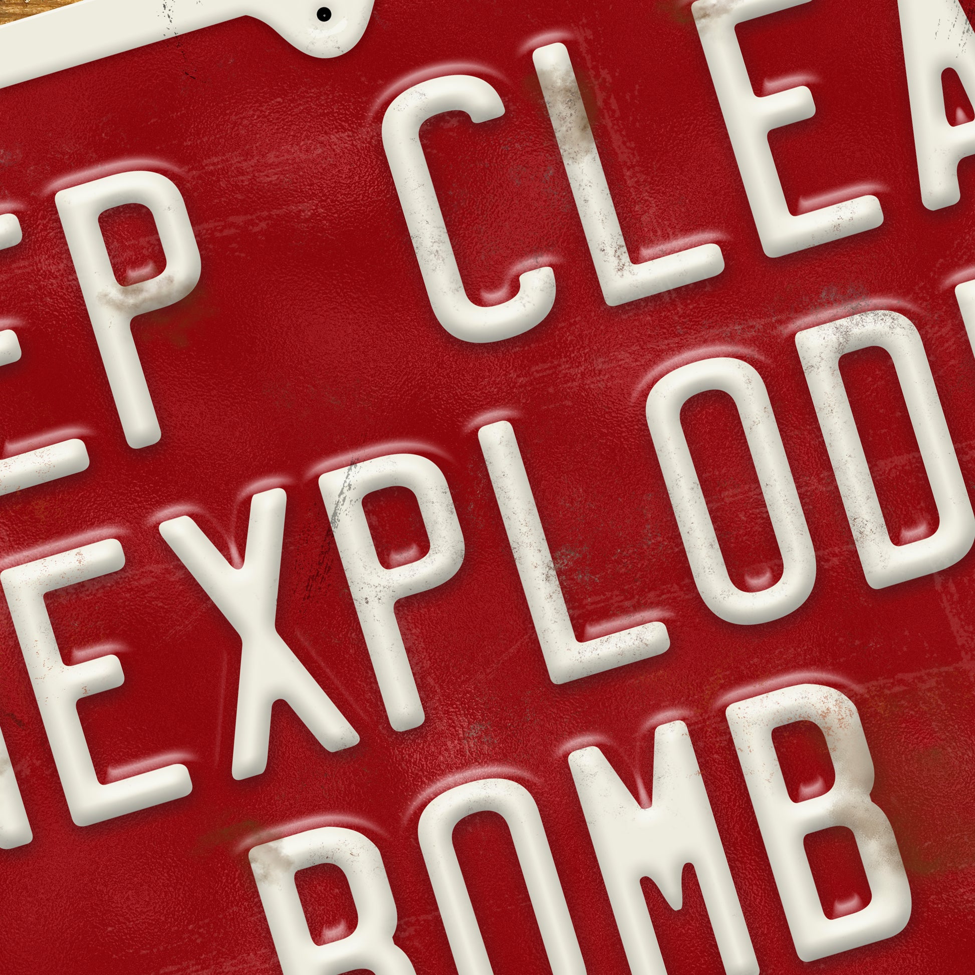 Man Cave Vintage Sign - World War 2 Unexploded Bomb Signage - Red and White Sign Close view 1