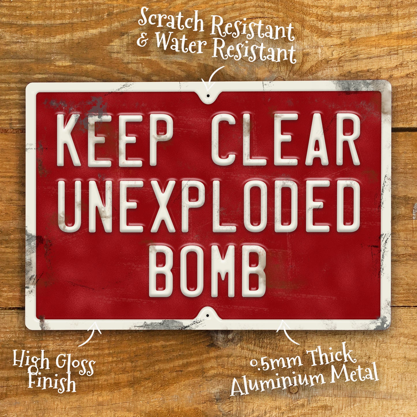 Man Cave Vintage Sign - World War 2 Unexploded Bomb Signage - Red and White Sign Details