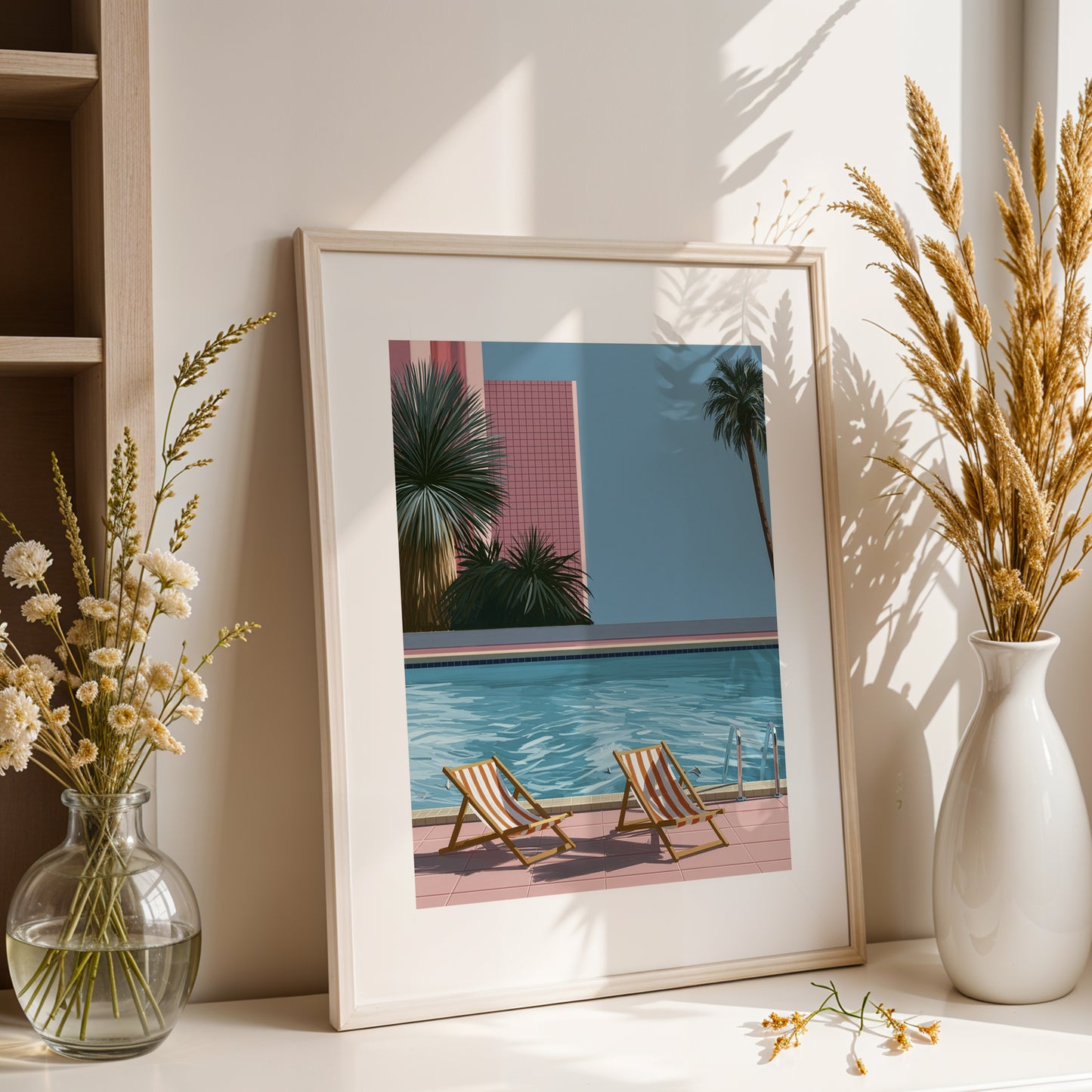 Retro Poolside Wall Art Print, Swimming Pool Poster, Palm Tree Art, Mid Century Summer Decor, Colourful Holiday Print A4 A3 A2 A DH01