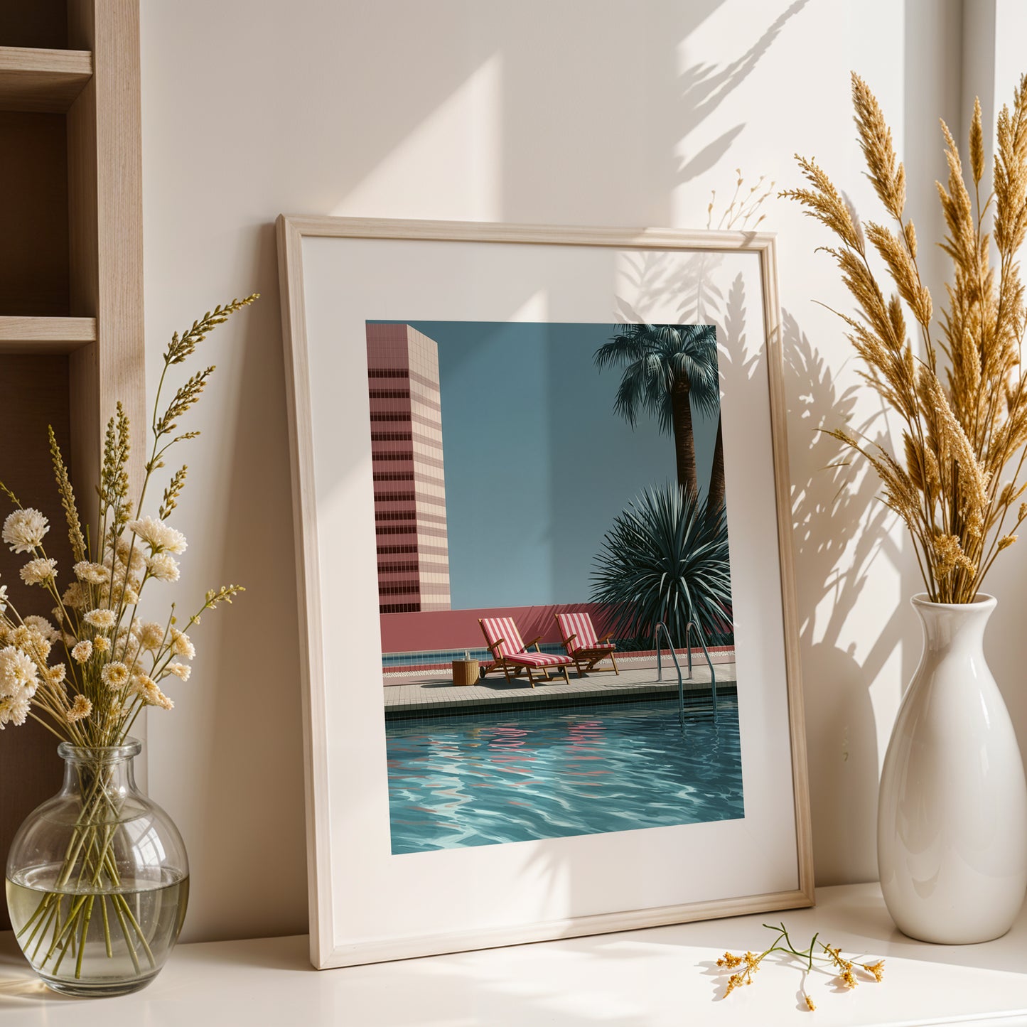 Retro Poolside Wall Art Print, Mid Century Swimming Pool Poster, Palm Tree Art, Summer Holiday Decor, Colourful Pool Print A4 A3 A2 A1 DH02