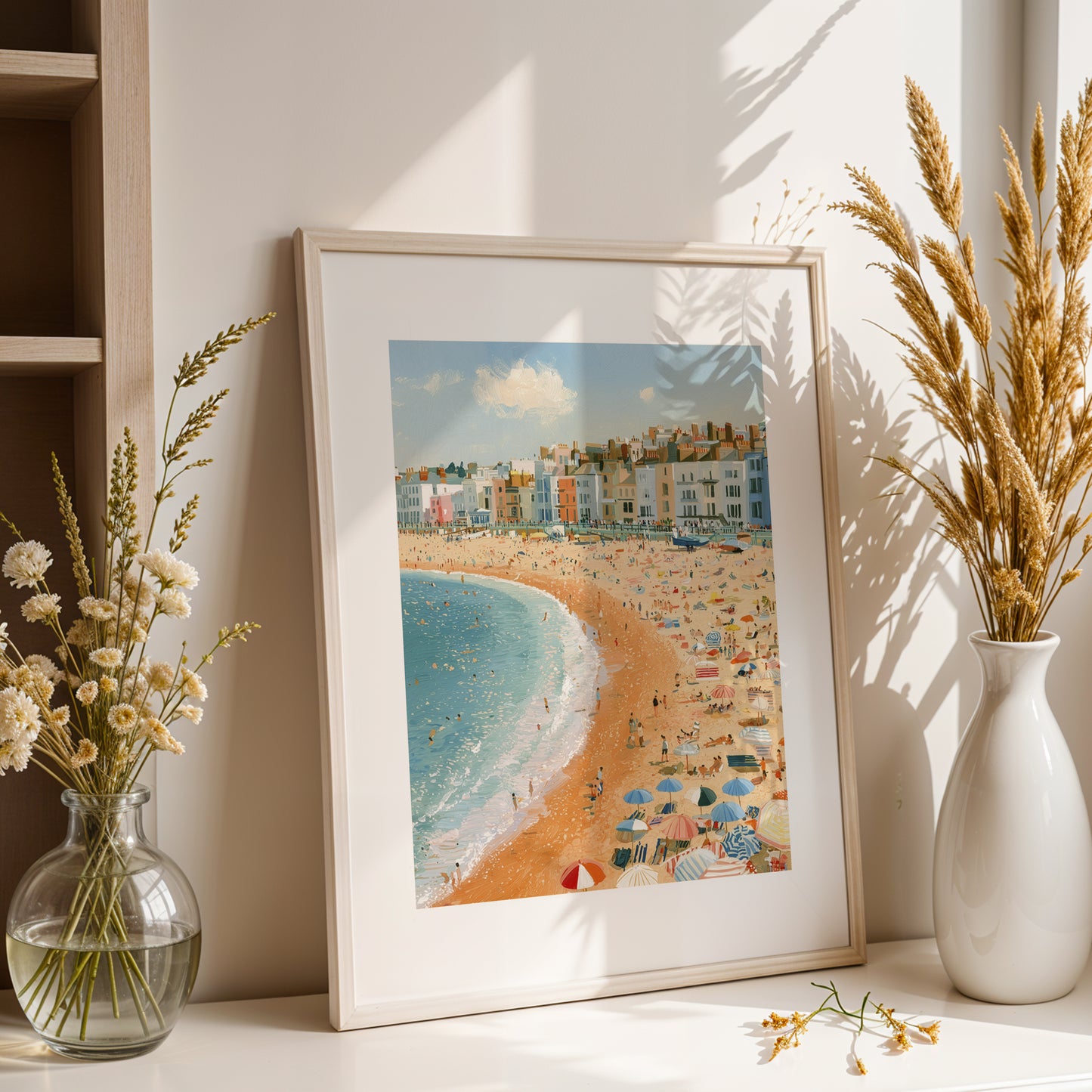 Brighton Beach Wall Art Print, Seaside Poster, Colourful Coastal Art, British Beach Print, Brighton Seafront Decor A4 A3 A2 A1