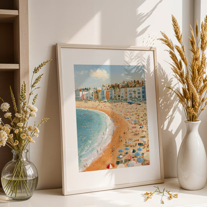 Brighton Beach Wall Art Print, Seaside Poster, Colourful Coastal Art, British Beach Print, Brighton Seafront Decor A4 A3 A2 A1