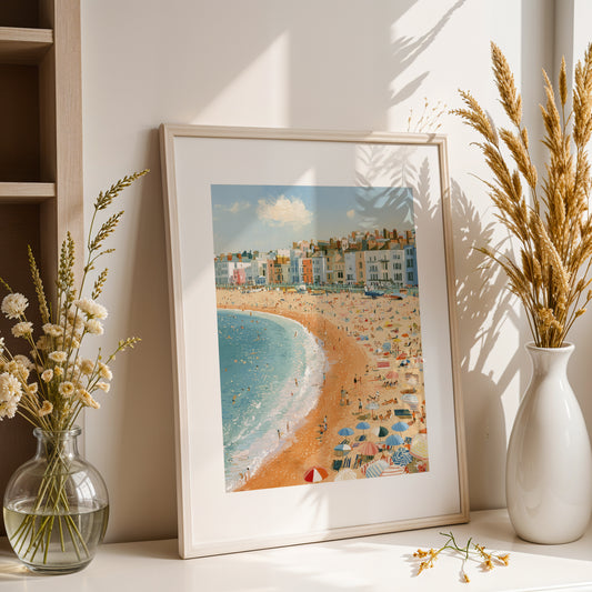 Brighton Beach Wall Art Print, Seaside Poster, Colourful Coastal Art, British Beach Print, Brighton Seafront Decor A4 A3 A2 A1