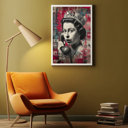 Funny Queen Telephone Wall Art Retro Royal Pop Art Print British Humor Poster Maximalist Red Black Home Decor