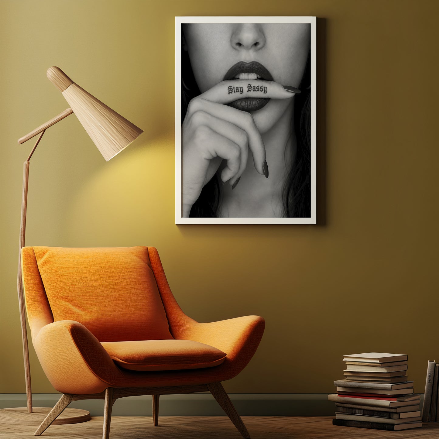 Stay Sassy Black White Wall Art Moody Feminine Poster Fashion Lips Print Edgy Bedroom Decor Modern Glam Artwork