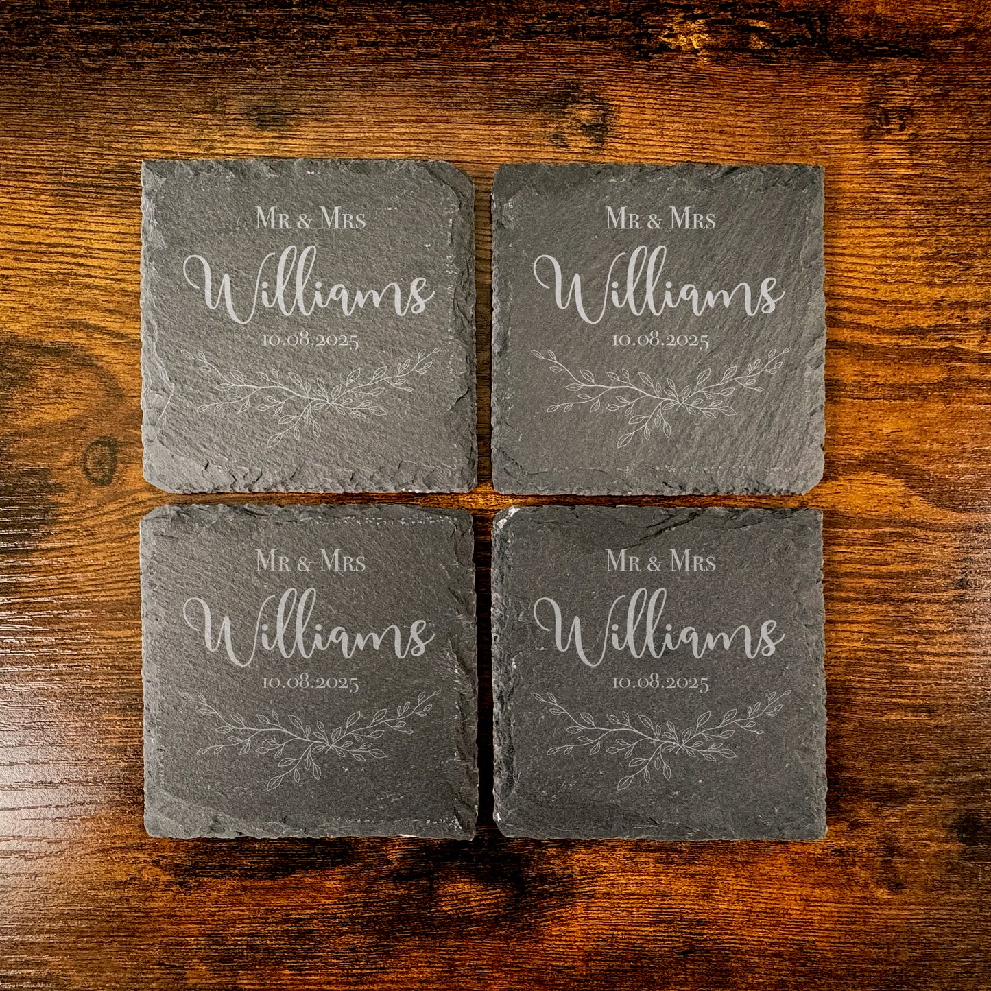 Personalised Engraved Wedding Coaster Floral Slate Wedding Favour Gift WC01