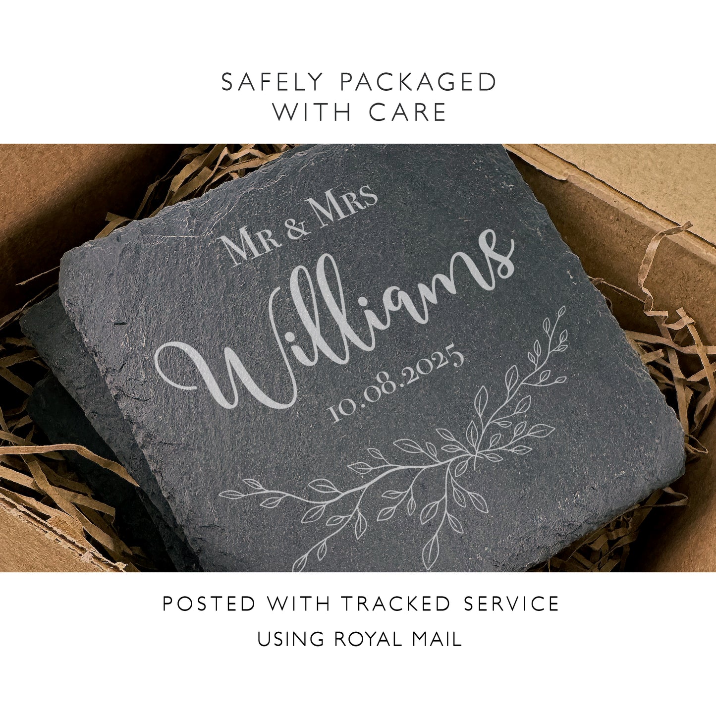 Personalised Engraved Wedding Coaster Floral Slate Wedding Favour Gift WC01