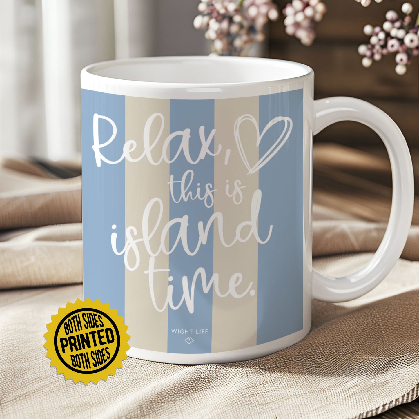 Wight Life® - Island Time - Blue and Cream - Ceramic Coffee Mug 11oz