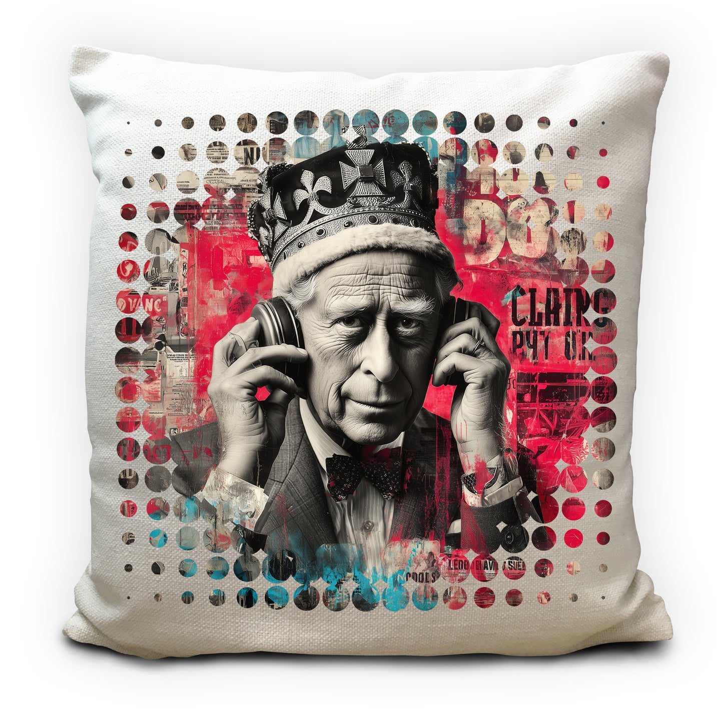 Punk King Cushion Cover, Graffiti Charles III Pillow, Abstract Royal Pop Art, Punk Rock Home Decor Gift