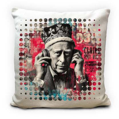 Punk King Cushion Cover, Graffiti Charles III Pillow, Abstract Royal Pop Art, Punk Rock Home Decor Gift
