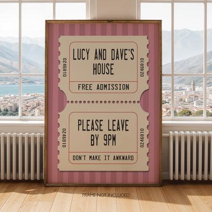 Personalised Funny House Print – Vintage Cinema Ticket Welcome Wall Art