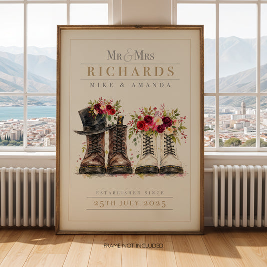 Personalised Alternative Wedding Boots Print – Floral Wedding & Anniversary Wall Art