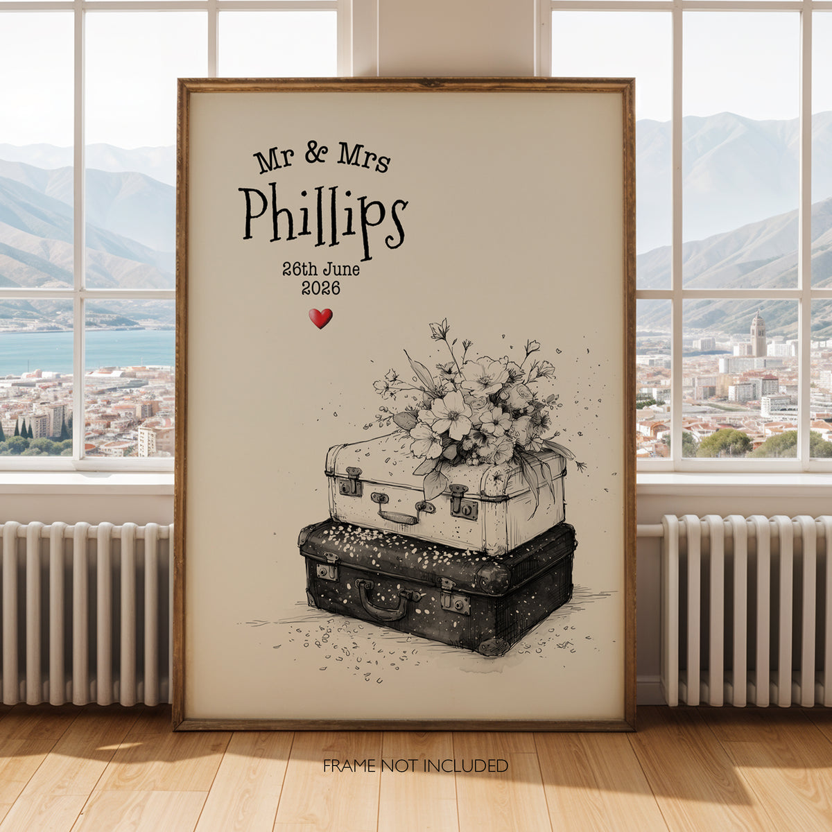 Personalised Wedding Print – Vintage Suitcase Couple Wedding Gift