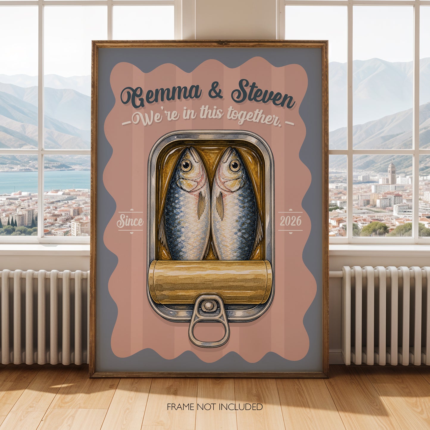 Personalised Sardines Couple Print, We're In This Together Wedding Gift, Anniversary Wall Art, Coastal Love Print, A4 A3 A2 A1