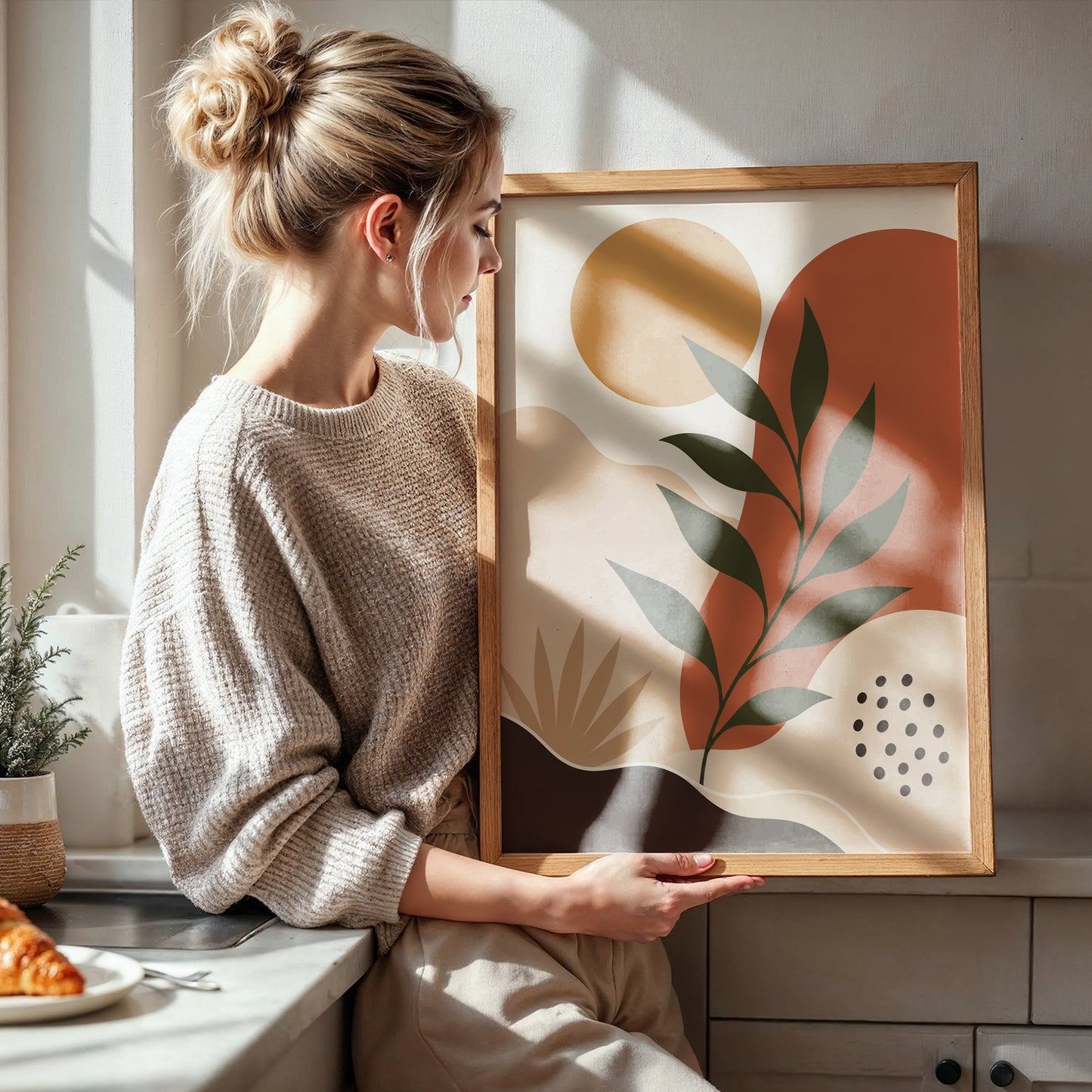 Abstract Botanical Print Mid Century Modern Wall Art Minimalist Leaf Poster Boho Neutral Decor Contemporary Art A4 A3 A2 A1 Unframed