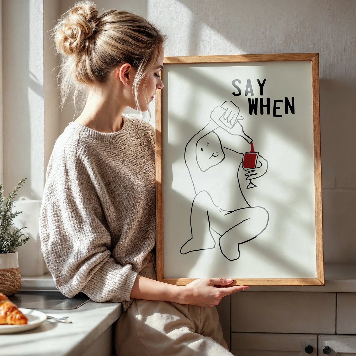 Say When Wine Print Funny Minimalist Wall Art Wine Lover Gift Humor Poster Bar Cart Decor Modern Line Art A4 A3 A2 A1