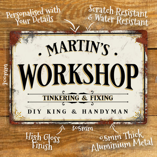 personalised workshop sign vintage metal sign details