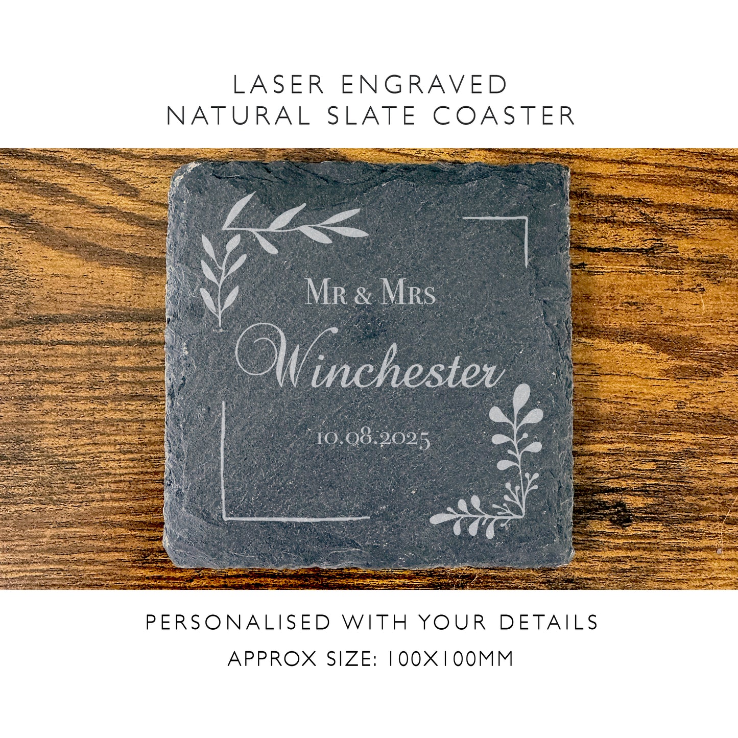 Personalised Engraved Wedding Coaster Slate Wedding Favour Gift WC03