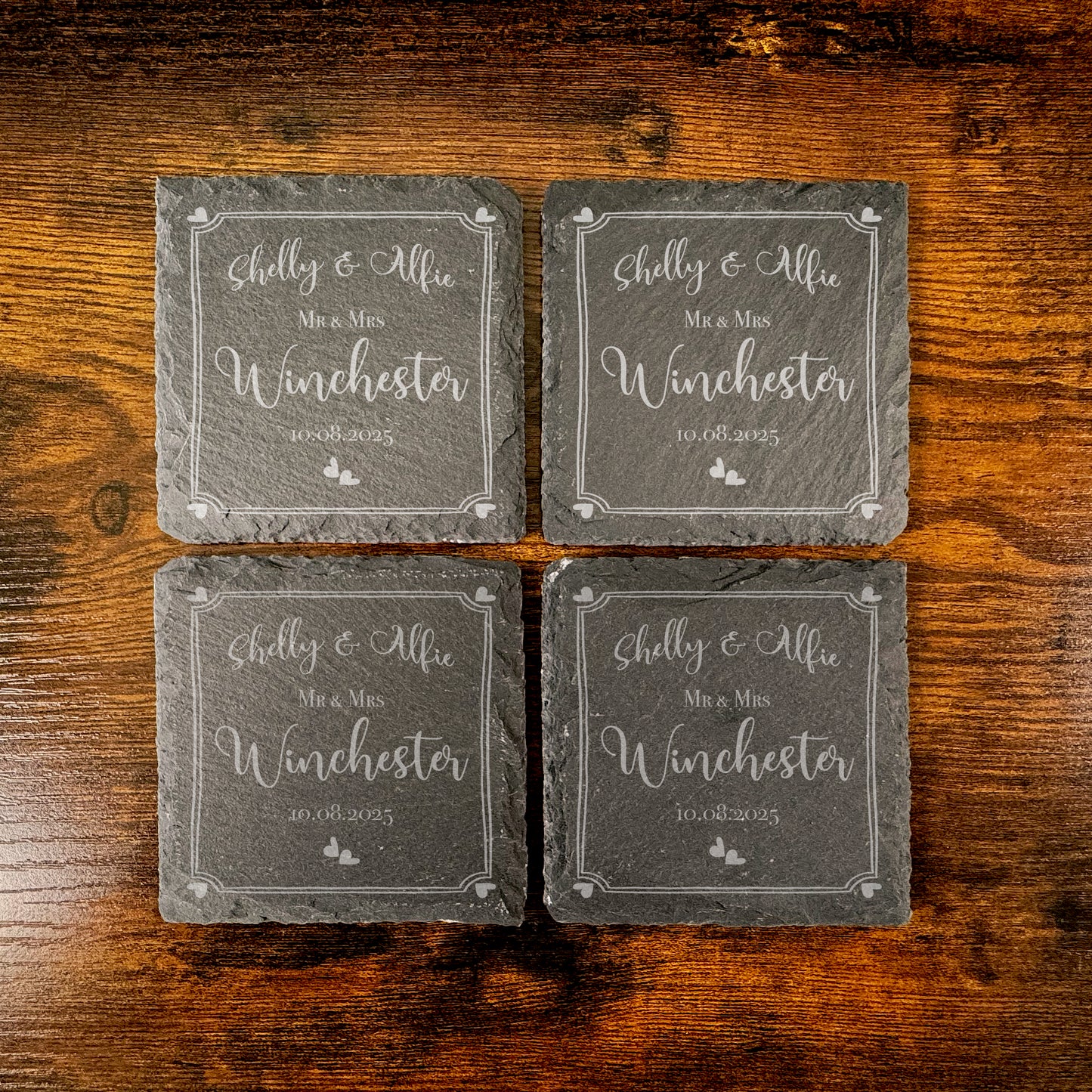 Personalised Engraved Wedding Coaster Slate Wedding Favour Gift Vintage Coffee Coaster WC04