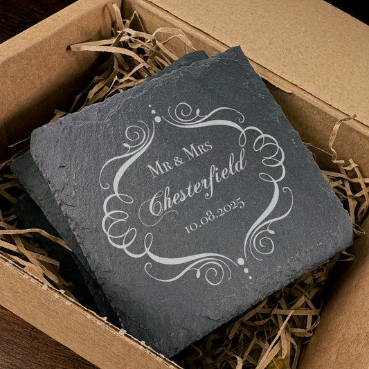 Personalised Wedding Coaster Vintage Slate Wedding Favour Gift WC05