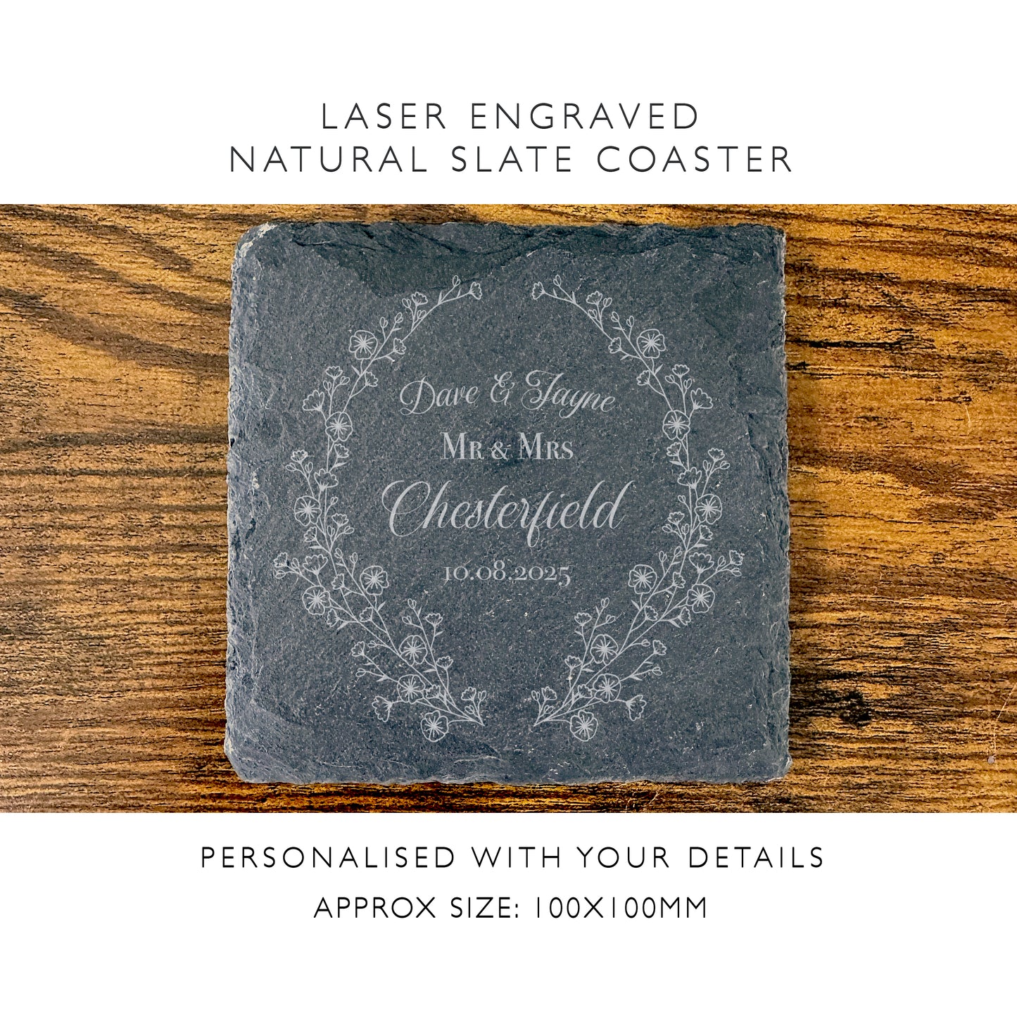 Personalised Floral Wedding Slate Coaster Wedding Favour Gift Vintage Coffee Coaster WC06