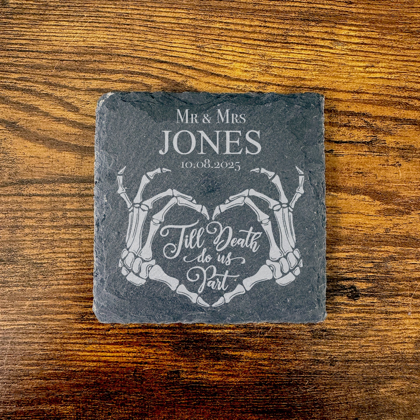 Personalised Gothic Wedding Slate Coaster Wedding Favour Gift Skeleton Coaster WC07