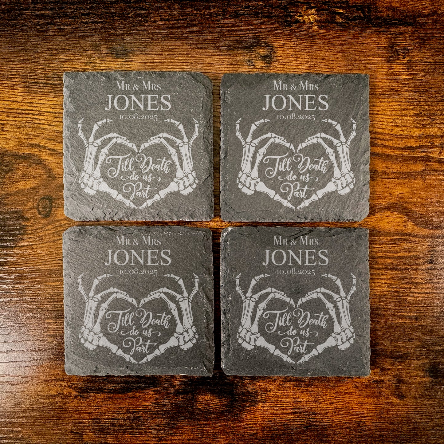 Personalised Gothic Wedding Slate Coaster Wedding Favour Gift Skeleton Coaster WC07