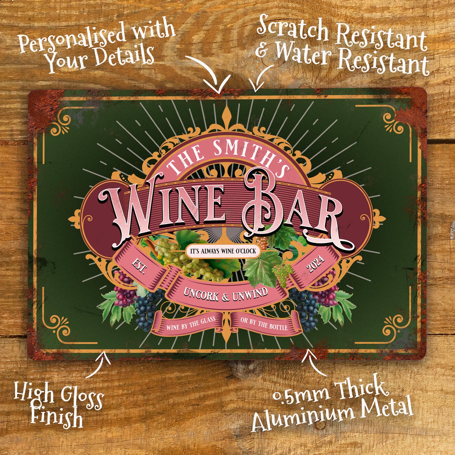 Personalised Vintage Wine Bar Sign Wine Drinkers Gift Details